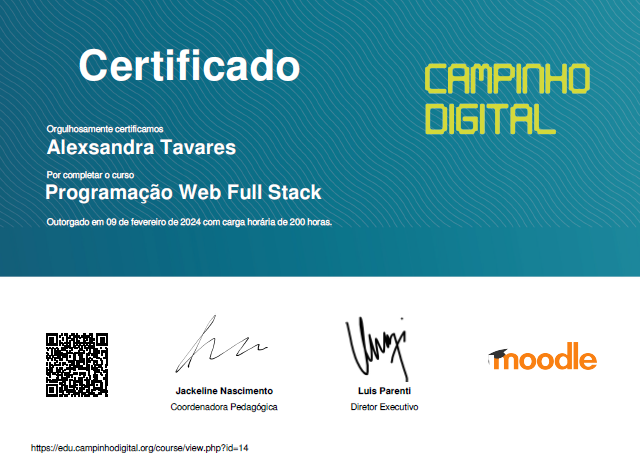 Certificado Programação Web Full Stack - Campinho Digital
